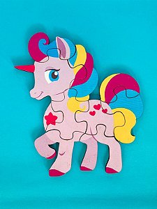 Quebra cabeça educativo UNICÓRNIO - Peças de encaixe em madeira