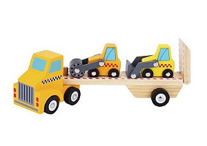 Brinquedo de Caminhão de Madeira - Transporte e Construção com Mini Veículos - Tooky Toy