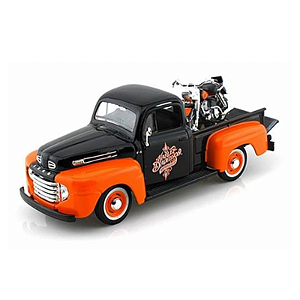 Carro Miniatura Picape Ford F-1 (1948) com Moto Harley Davidson FLH Duo Glide - Escala 1:24 - Maisto