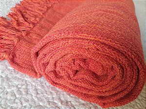 Manta Algodão Tear Solteiro Mesclada Laranja e Vermelho 1,40x2,20m