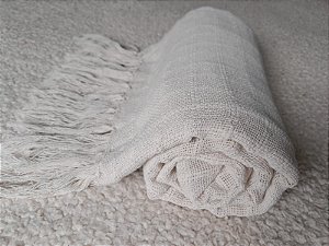 Manta Algodão Tear Rústica Boho Cru Gelo 1,20x1,80m