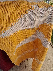 Tapete Tear Fio Malha Algodão Amarelo e Cru 0,75x1,40m