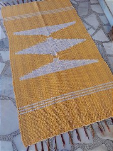 Tapete Tear Fio Malha Algodão Amarelo e Cru 0,75x1,40m