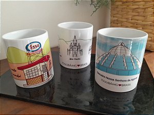 Trio de Canecas de Porcelana Pontos Turísticos de Itajubá-MG