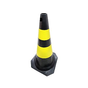 Cone PVC Preto com Faixa Amarela 50cm
