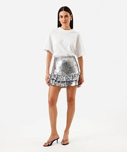 Saia Curta Feminina de Paetê Cinza