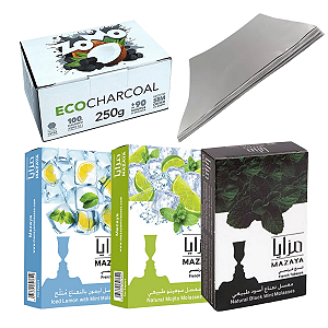 Kit Carvão 250g + 3 Mazaya 50g + 10 Folhas Aluminio