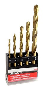 Kit Jogo 5 Brocas Aço Rápido Ar Metal 3 A 8 Mm Titânio Mtx