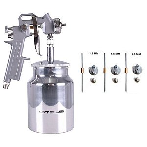 Pistola De Pintura Sucção 750Ml 1/4 3 Bicos 1.2, 1.5 E 1.8mm