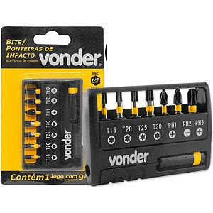 Jogo De Bits Ponteiras Impacto Encaixe Sextavado 1/4 9 Peças
