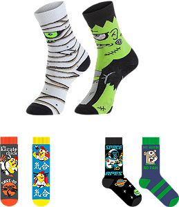 Meia Juvenil Menino Divertida - Kit com 2 pares