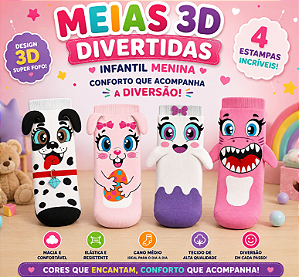 Meia 3d Divertida Infantil Menina Due Wear