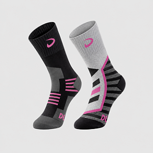Meia Esportiva Canelada Cano Médio Feminina - 1 kit com 2 pares
