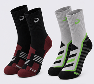 Meia Esportiva Canelada Cano Médio Masculina - 1 kit com 2 pares