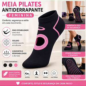 Meia Pilates Antiderrapante Feminina - 04 Cores - Kit 1 Par