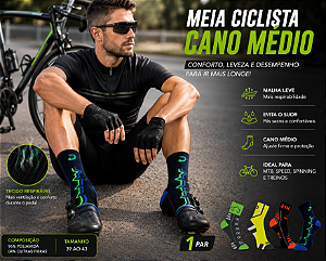 Meia Ciclista masculina cano curto 39 ao 43 Due Wear