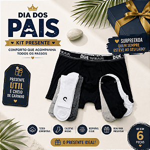 Kit Dia dos Pais | Meia Sapatilha + Cano Médio + Cueca Boxer Cotton + Caixa Presente |