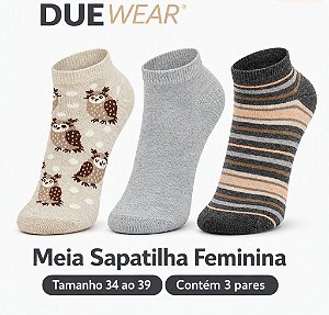 Meia sapatilha feminina - 1 kit com 3 pares