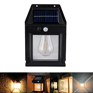 Luminária Solar Externa Potente Arandela Energia Solar, Lâmpada Vintage com Sensor e Acendimento Automático, Ideal para Decoração e Iluminação de Ambientes Externos, Impermeável
