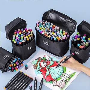 Canetas Permanentes 24 36 48 60 80 120 Cores Vibrantes Ponta Dupla C/ Bolsa Conjunto Canetinhas Touch Cores Vibrantes Profissional Escolar Colorir