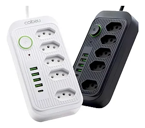 Extensão Filtro de Linha 5 Tomadas E 4 Usb 1 Tipo C Led Bivolt Power 110v/220v