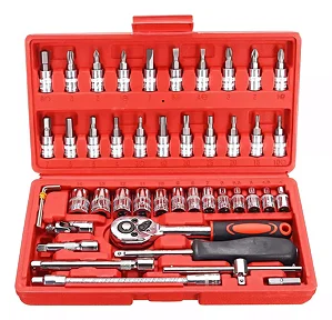 Jogo Combo Kit De Chave De Fenda Philips Soquete 46 Peças Aço Crv 1/4 Maleta Vermelho