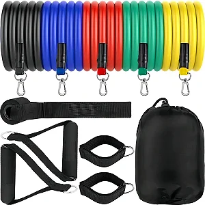 Kit Tubing Elástico 11 Itens Extensor Para Treinamento Funcional Pilates Fisioterapia Academia Ginastica Musculação