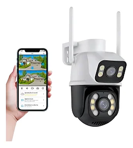Camera Wi-Fi HD Externa A28 a Prova D'agua Lente Dupla App Icsee Segurança