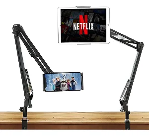 Suporte de Celular Braço Articulável Universal  Preto Flexível para Mesa, Cama, Trabalho e Lives