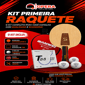 Kit Primeira Raquete Sanwei - 1 raquete clássica completa + Raqueteira + 3 Bolas - Montagem Inclusa