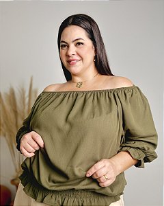 Blusa Ciganinha Com Manga 3/4, Franzido Na Gola E Punho - Slim e Plus Size