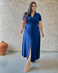 Vestido Com Manga Curta E Fenda Frontal - Slim e Plus Size
