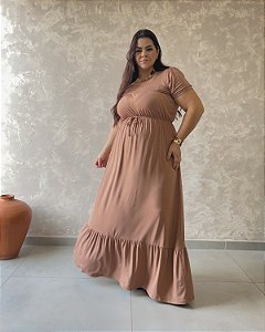 Vestido C/ Decote Quadrado, Babado Na Saia E Cordão Fake - Slim e Plus Size