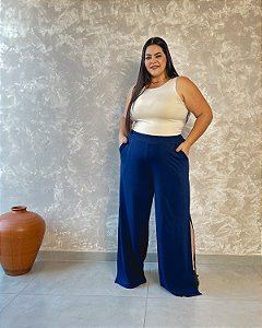Pantalona Com Fendas Laterais - Slim e Plus Size