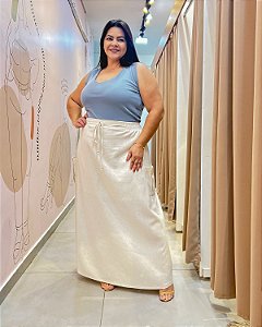 Saia Longa Cargo Evasê C/ Detalhe No Cós E Cordão Fake - Slim e Plus Size