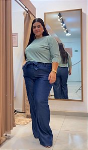 Blusa Manga Morcego, Com Punho nas Mangas E Decote -Plus Size