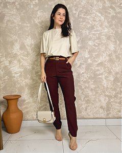 Calça Skinny C/ Bolsos, Pregas Frontal E Cós C/ Botões-Slim Size