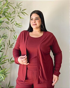 Cardigã Curto C/Acabamento De Punho Frente E Mangas-Plus Size