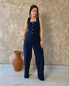 Conjunto Max Colete, C/ Recorte Princesa E Botões, Calça Pantalona, C/ Cós Atômico-Slim Size