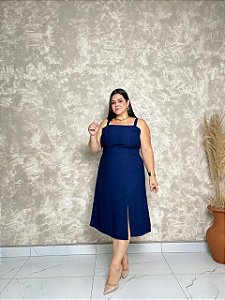 Vestido De Alça C/ Detalhe Princesa No Busto E Fenda Frontal -Plus Size
