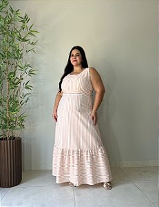 Vestido Regata Longo, Decote Redondo, C/ Recorte Princesa, Lástex Nas Costas E Saia Evasê-Plus Size