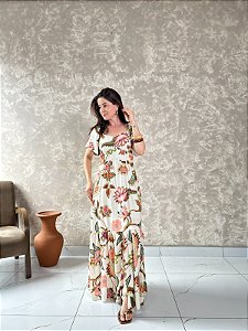 Vestido Longo Saia Com Babado, Lastex Nas Costas e Manga Cigana - Slim Size