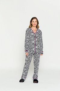 Pijama Camisaria Manga Longa Zebra