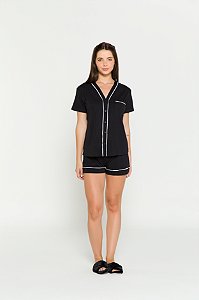 Pijama Camisaria Manga Curta Preto