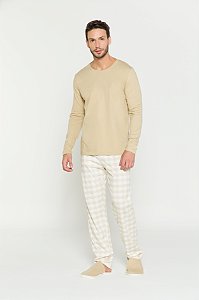 Pijama Masculino Xadrez Areia