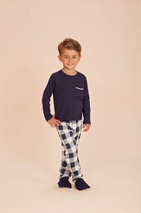 Pijama Infantil Xadrez Azul Marinho