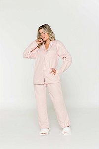 Pijama Camisaria Fleece Rosa Claro