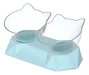 Comedouro Bebedouro Duplo Acrílico Elevado p/ Gatos