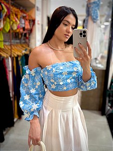 Cropped Manu Laise Azul Floral
