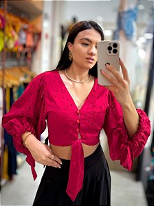 Cropped Laise Mangas Longas Vermelho